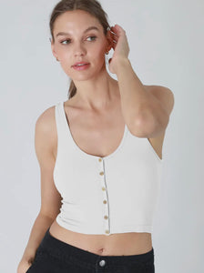 Ribbed Button Crop