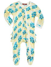 Load image into Gallery viewer, Sky Floral Bamboo Ruffle Zipper Romper
