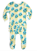 Load image into Gallery viewer, Sky Floral Bamboo Ruffle Zipper Romper
